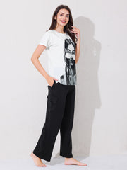 Women's Graphic Print T-shirt with Black Cargo Pants